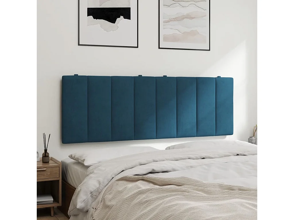 Coussin de tête de lit bleu 120cm velours