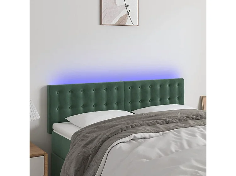 Tête de lit à LED Vert foncé 144x5x78-88 Velours