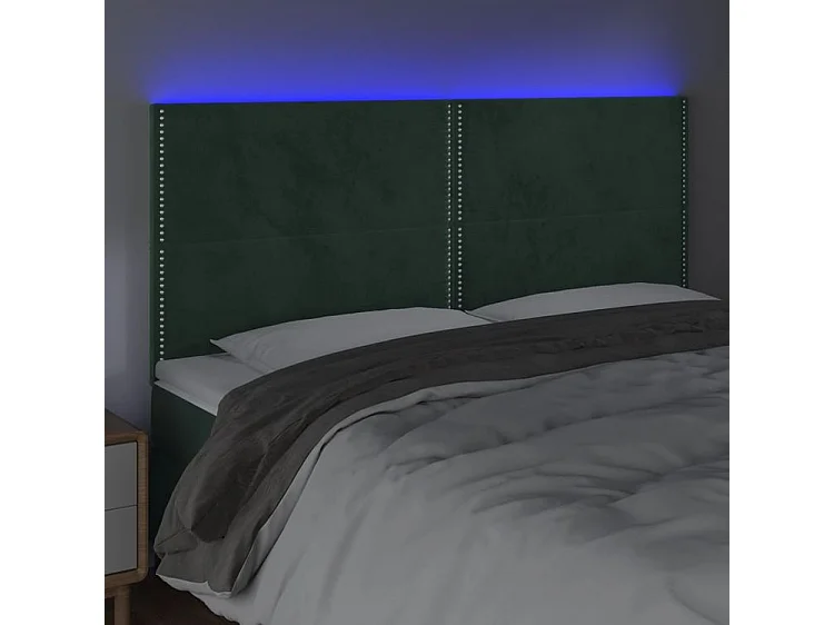 Tête de lit à LED Vert foncé 200x5x118-128 Velours