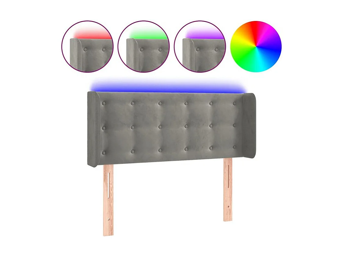 Tête de lit à LED Gris clair 103x16x78-88 Velours