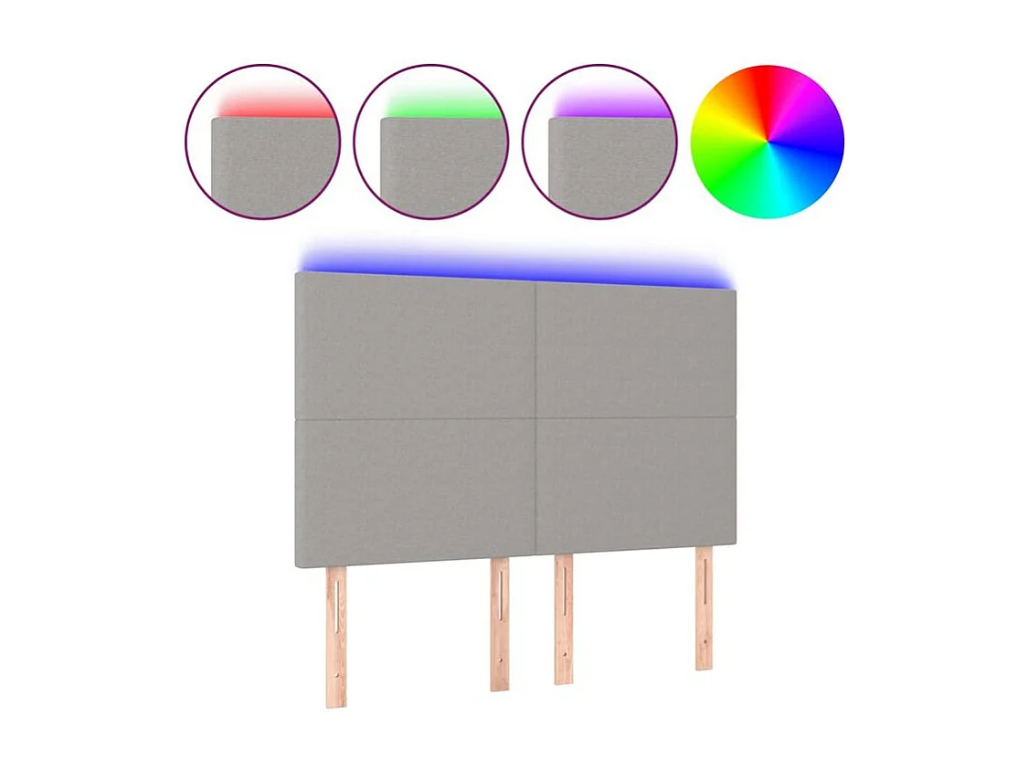 Tête de lit à LED Gris clair 144x5x118-128 Tissu