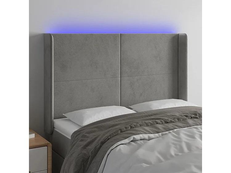 Tête de lit à LED Gris clair 147x16x118-128 Velours