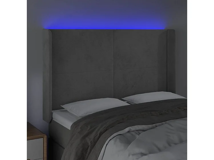 Tête de lit à LED Gris clair 147x16x118-128 Velours