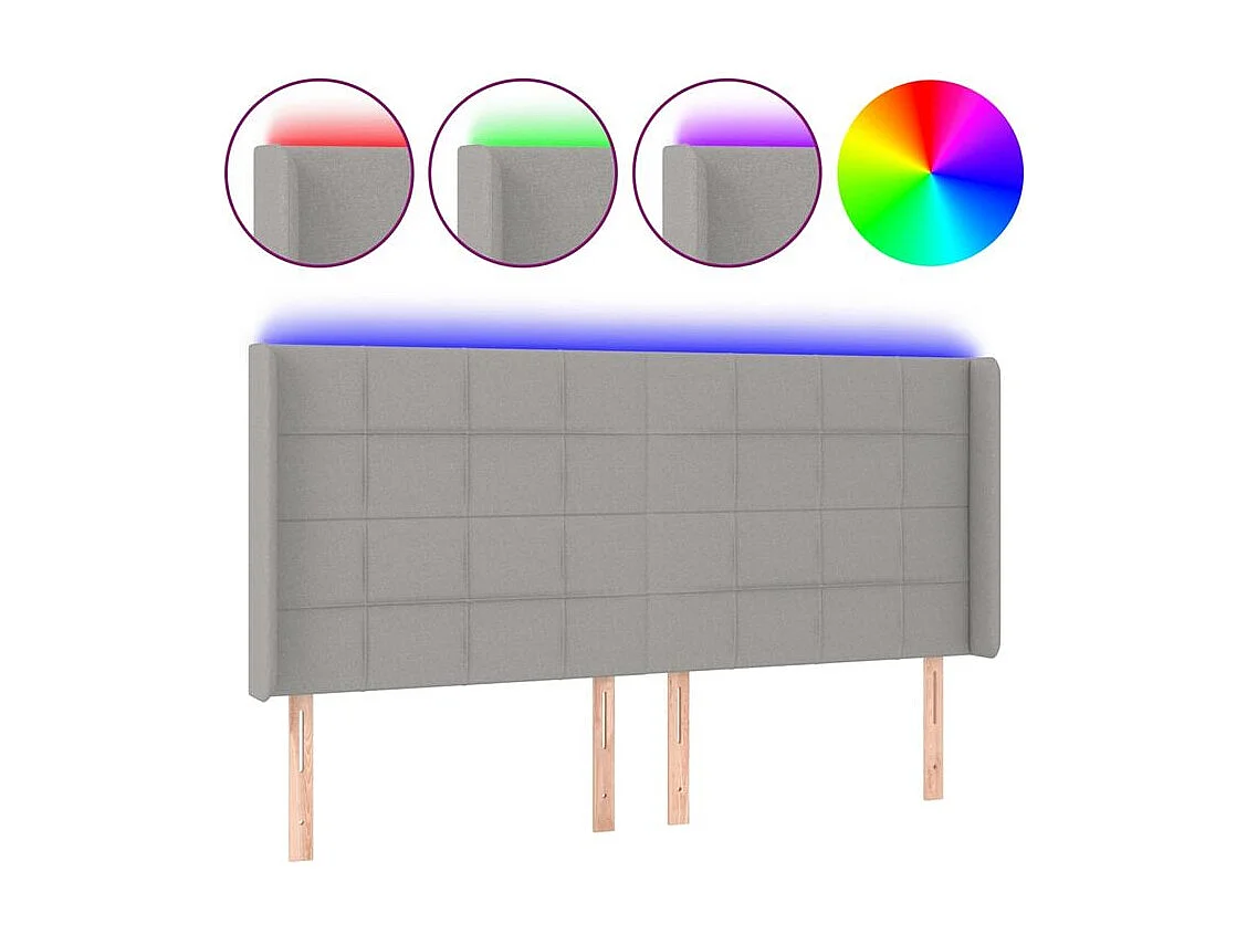 Tête de lit à LED Gris clair 163x16x118-128 Tissu