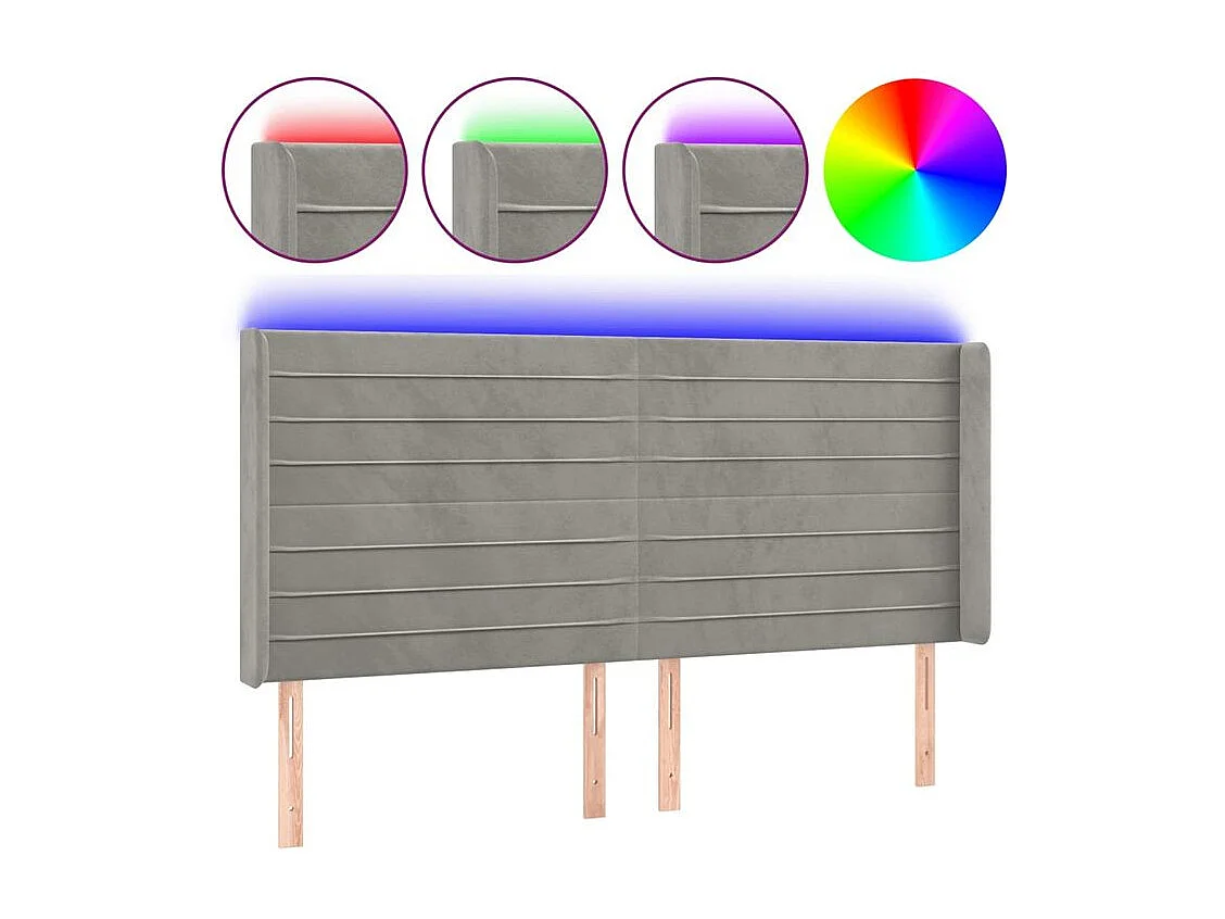Tête de lit à LED Gris clair 203x16x118-128 Velours
