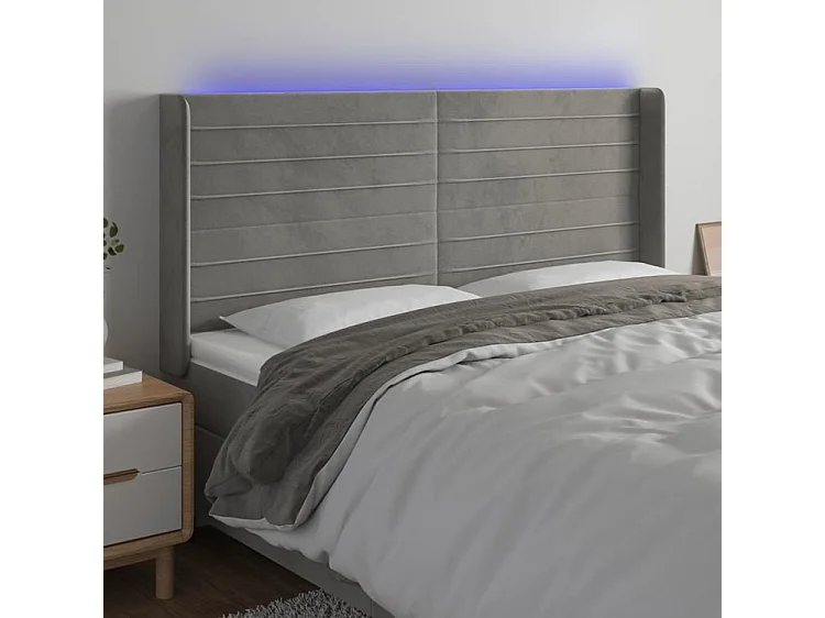 Tête de lit à LED Gris clair 203x16x118-128 Velours