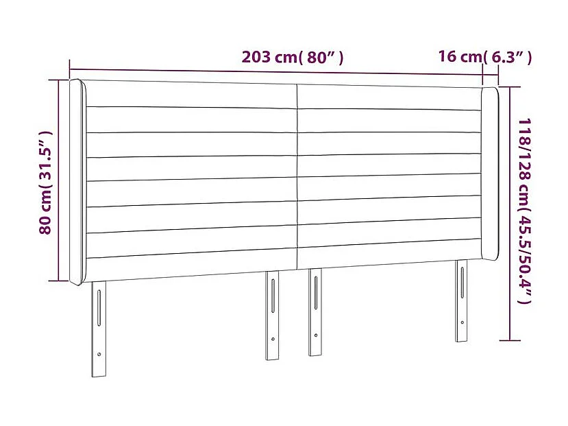 Tête de lit à LED Gris clair 203x16x118-128 Velours