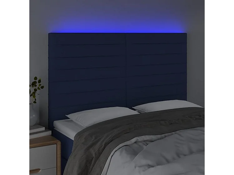 Tête de lit à LED Bleu 144x5x118-128 Tissu