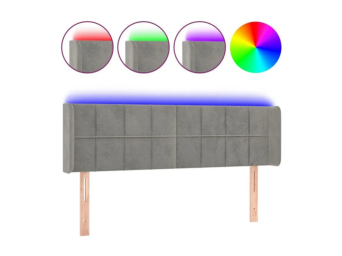 Tête de lit à LED Gris clair 147x16x78-88 Velours