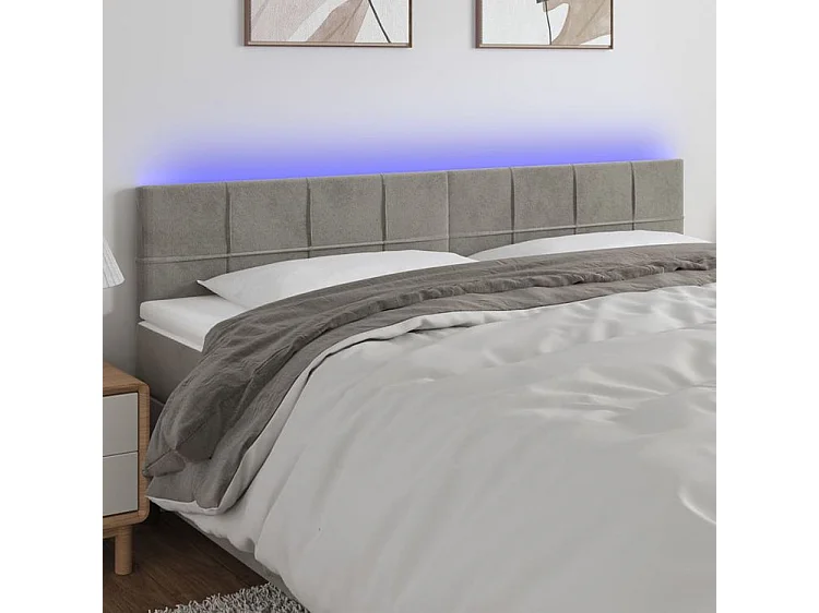 Tête de lit à LED Gris clair 200x5x78-88 Velours