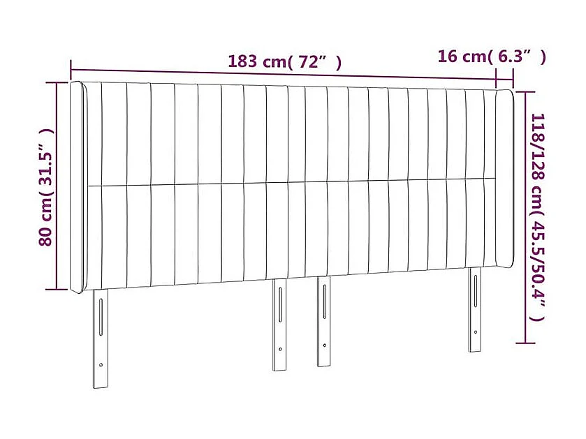 Tête de lit à LED Gris foncé 183x16x118-128 Velours