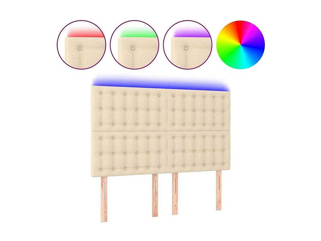 Tête de lit à LED Crème 144x5x118-128 Tissu