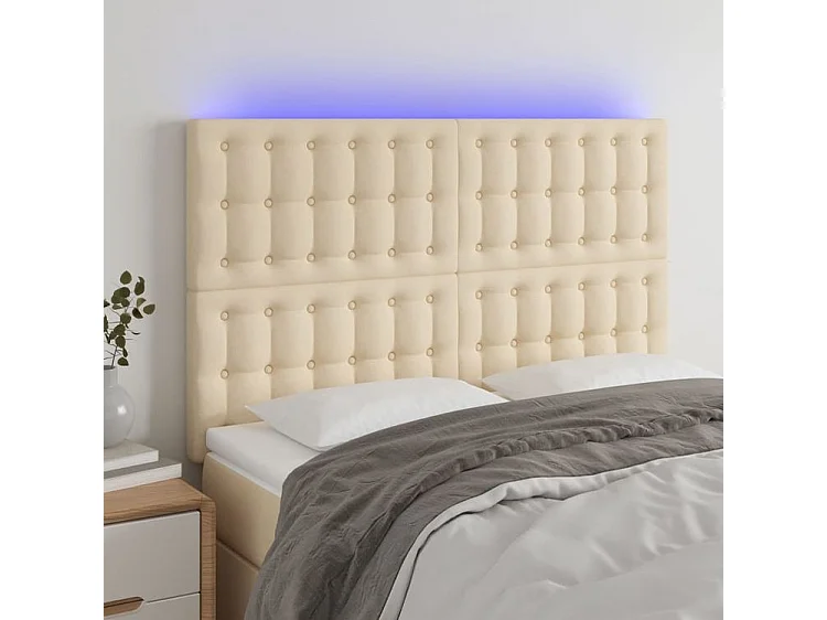 Tête de lit à LED Crème 144x5x118-128 Tissu