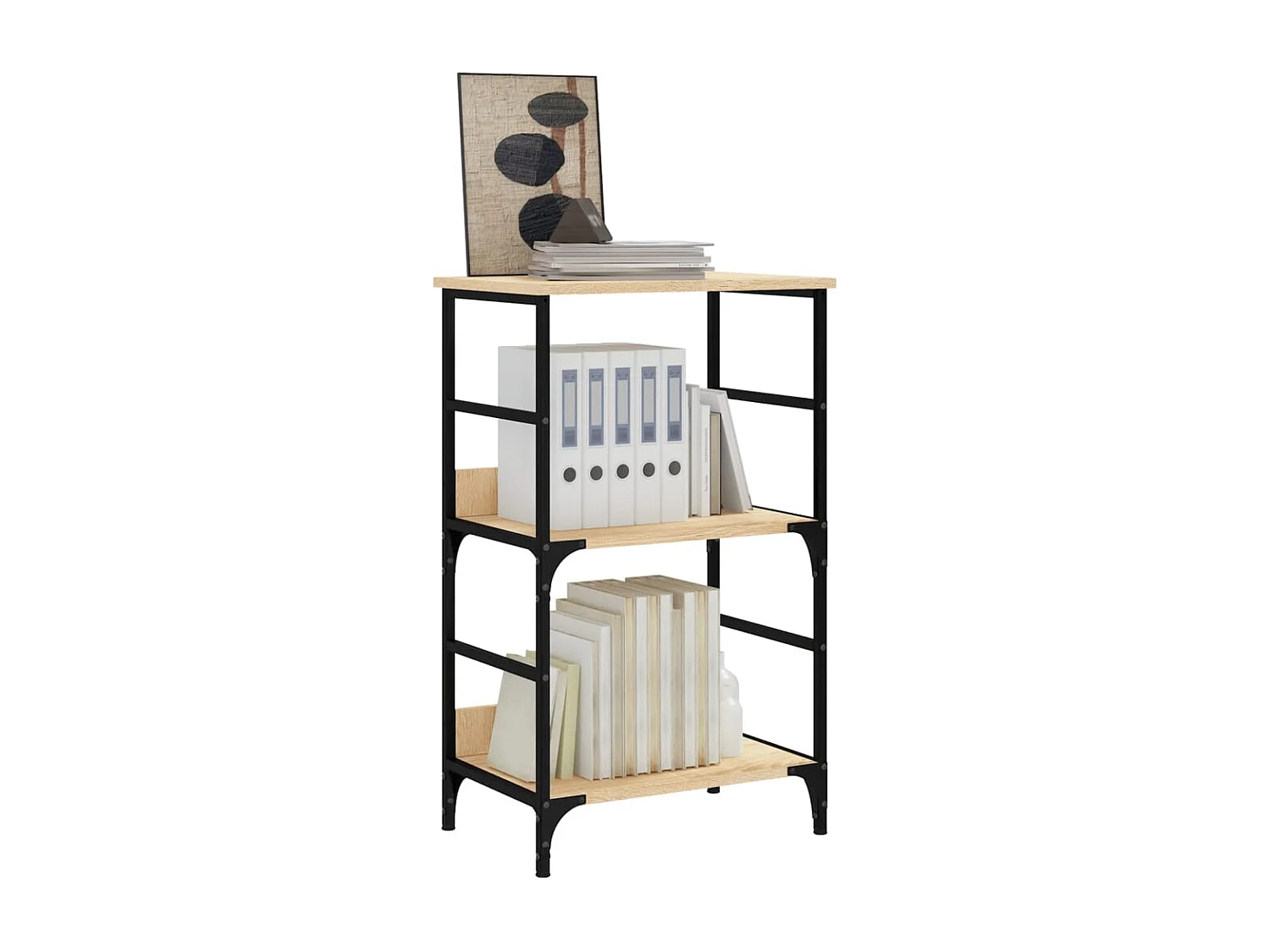 Petite étagère bibliothèque bois et métal Kano 50cm - Style industriel-Chêne clair