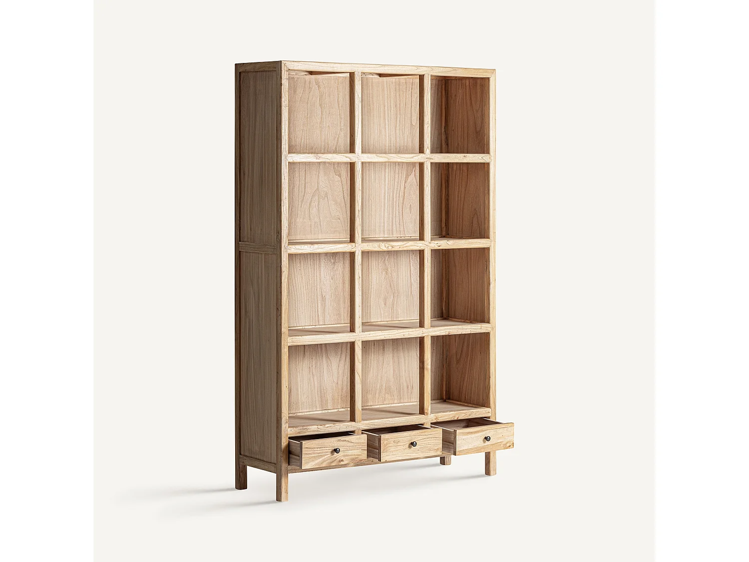 Bibliothèque modulable BRECEY – Style colonial, bois d’orme recyclé brun clair