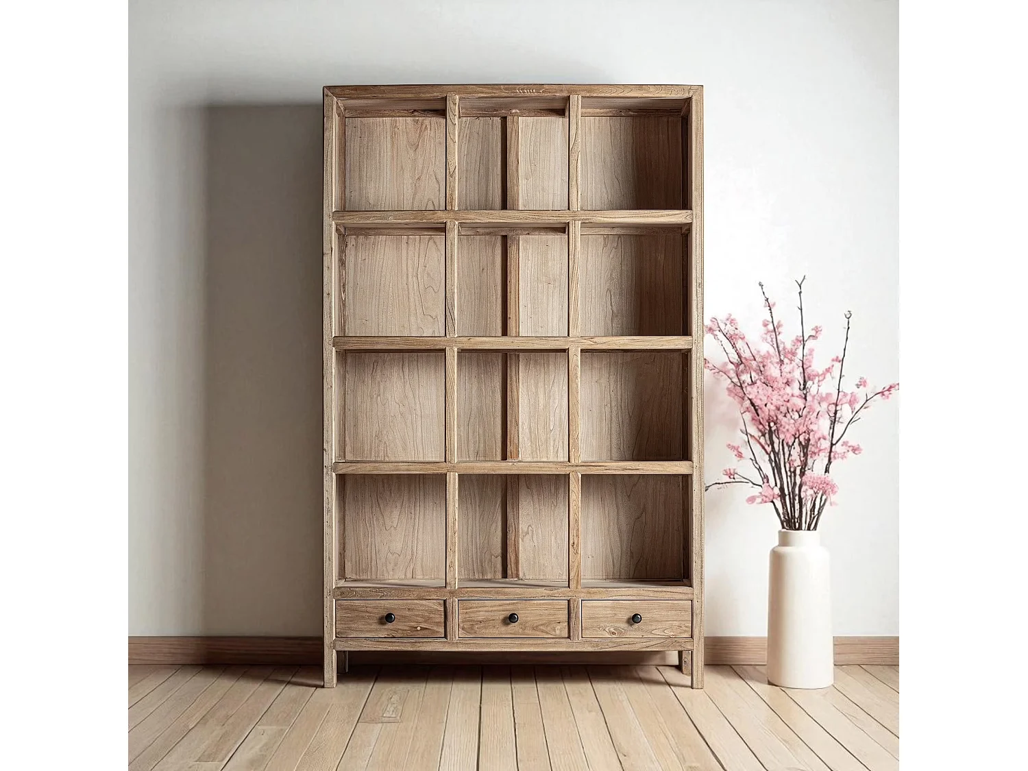 Bibliothèque modulable BRECEY – Style colonial, bois d’orme recyclé brun clair