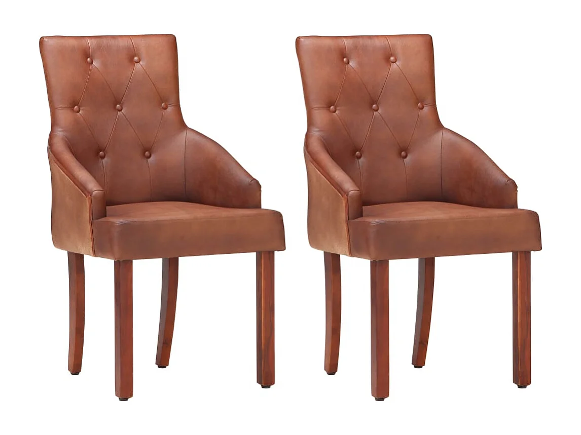 Chaise de salle à manger 2 pc Marron Cuir de chèvre véritable