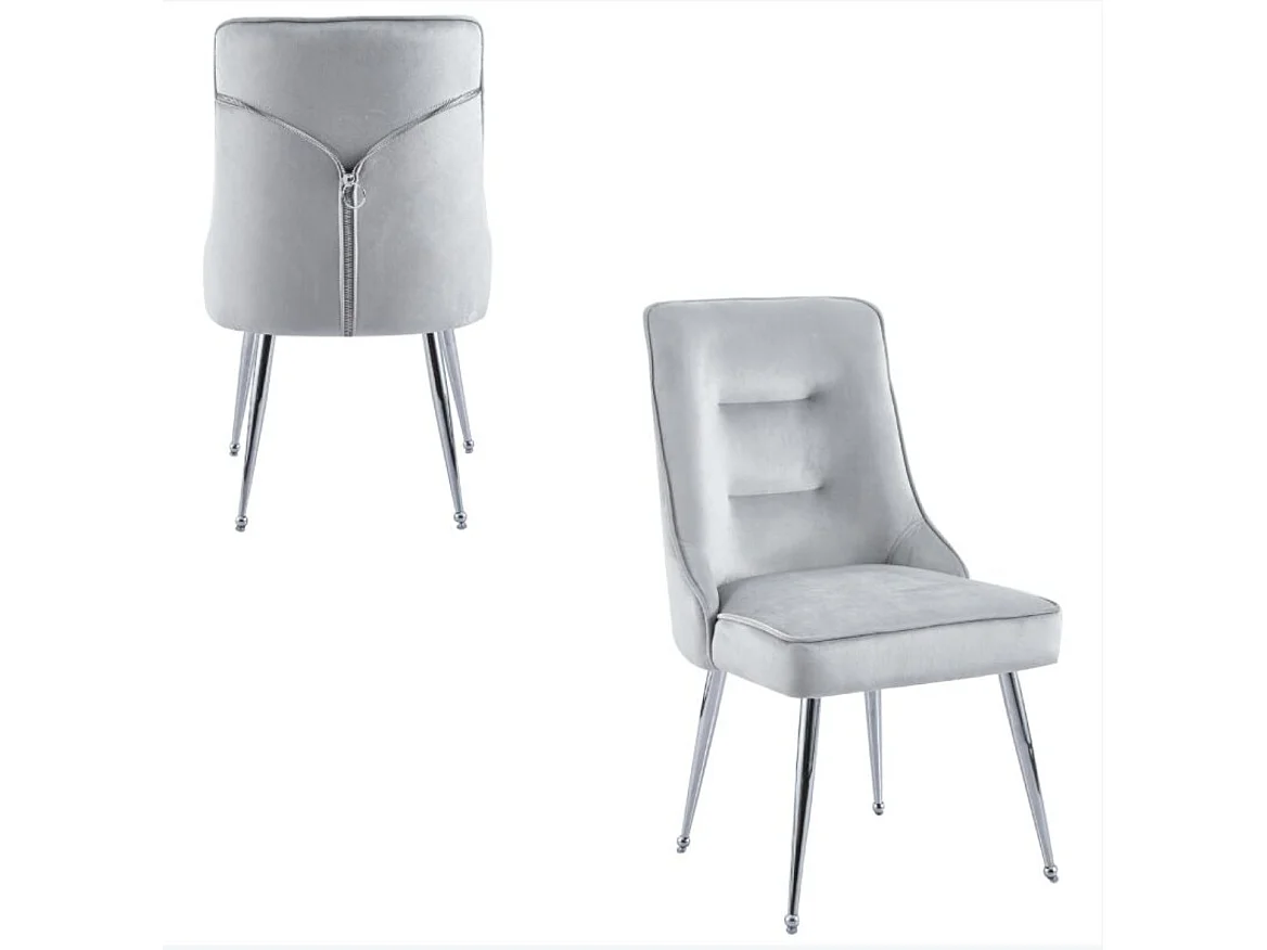 Chaise originale velours et pied métal argenté Farma - Lot de 2-Gris clair