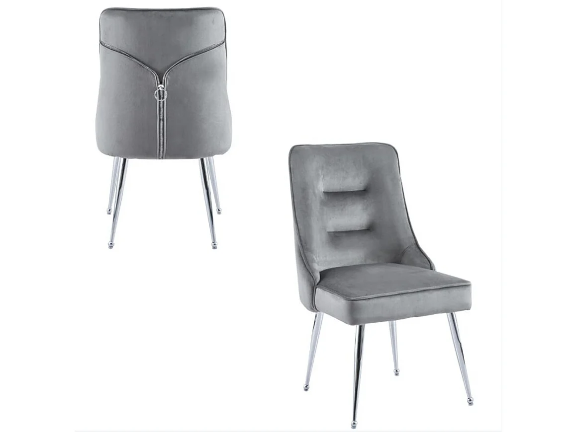 Chaise originale velours et pied métal argenté Farma - Lot de 2-Gris clair