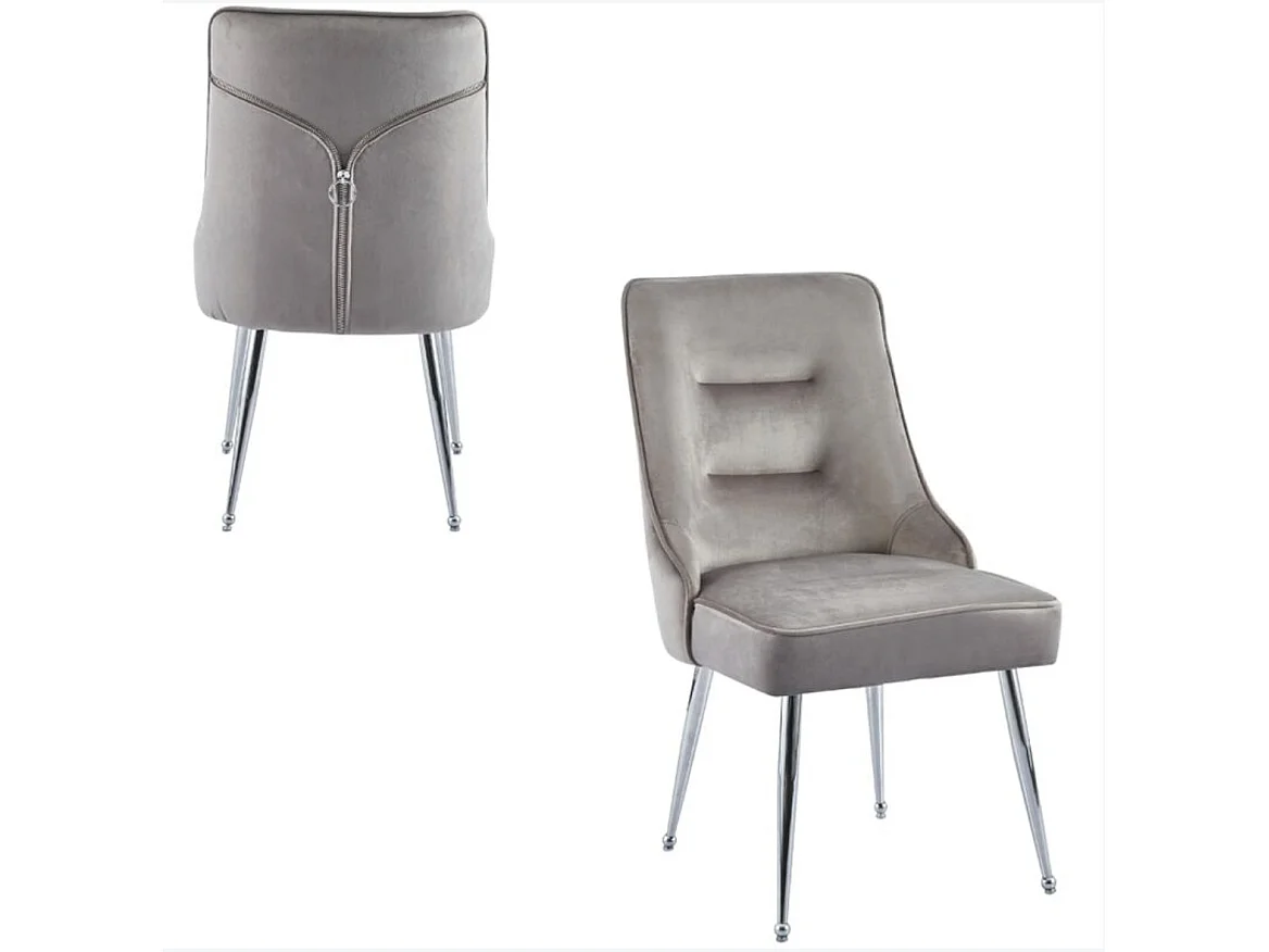 Chaise originale velours et pied métal argenté Farma - Lot de 2-Gris clair