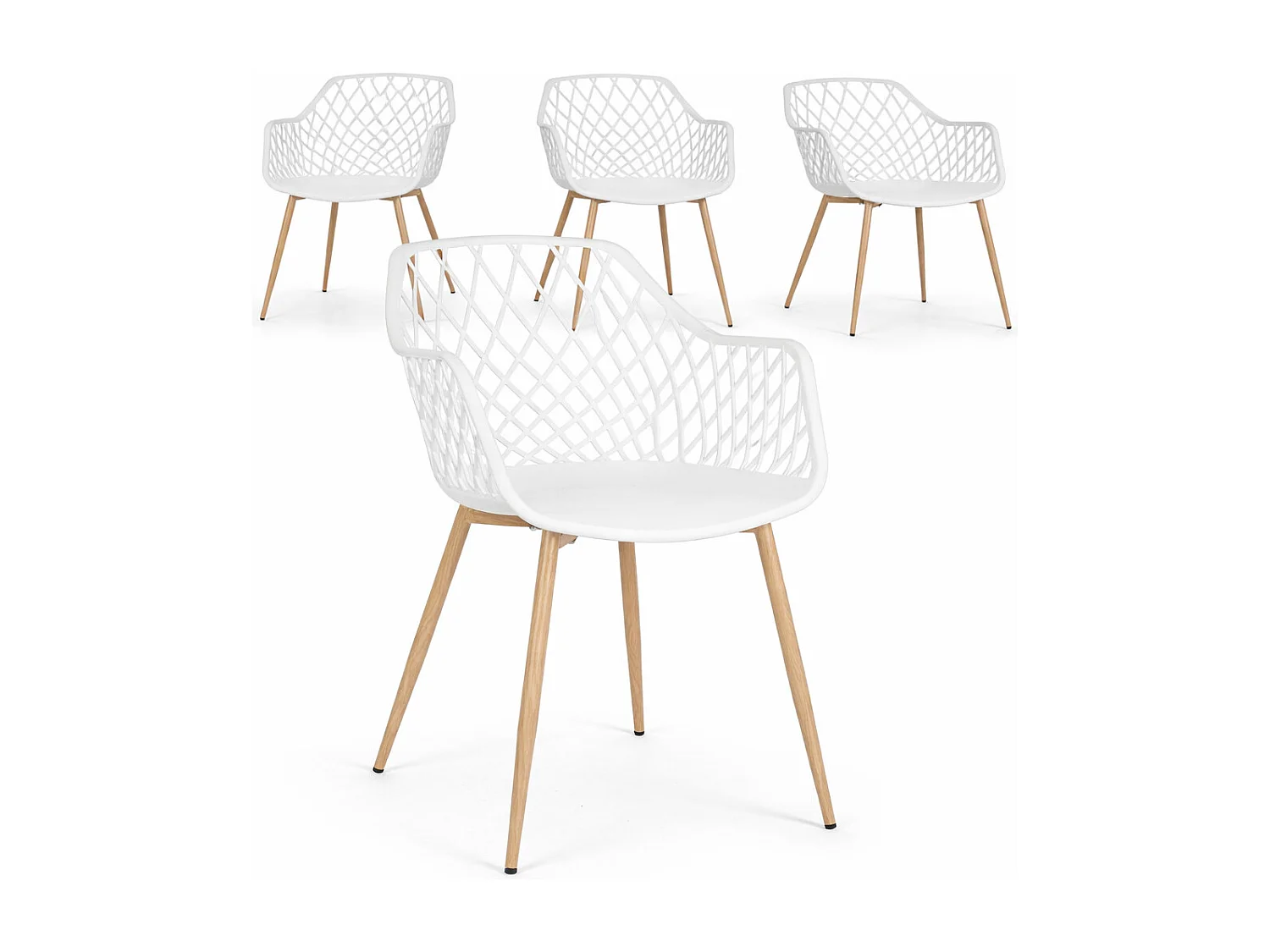 Lot de 4 chaise Optik - Polyvalente pour intérieur et éxtérieur-Blanc/Beige