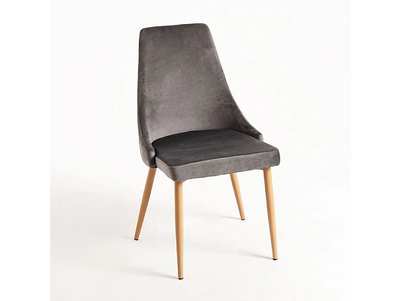 Silla moderna Kozak de terciopelo gris con patas de madera de haya natural - Lote de 2