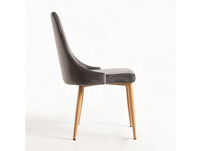 Silla moderna Kozak de terciopelo gris con patas de madera de haya natural - Lote de 2