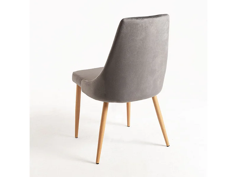 Silla moderna Kozak de terciopelo gris con patas de madera de haya natural - Lote de 2