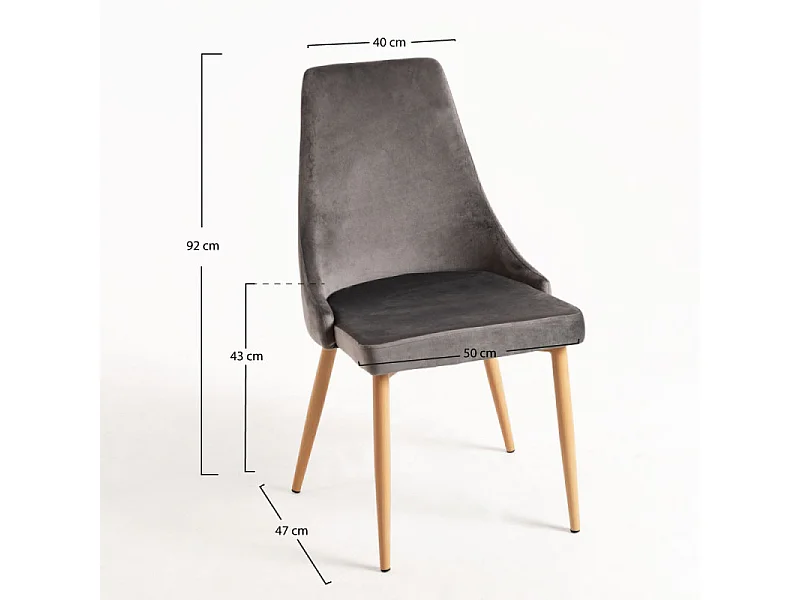 Silla moderna Kozak de terciopelo gris con patas de madera de haya natural - Lote de 2