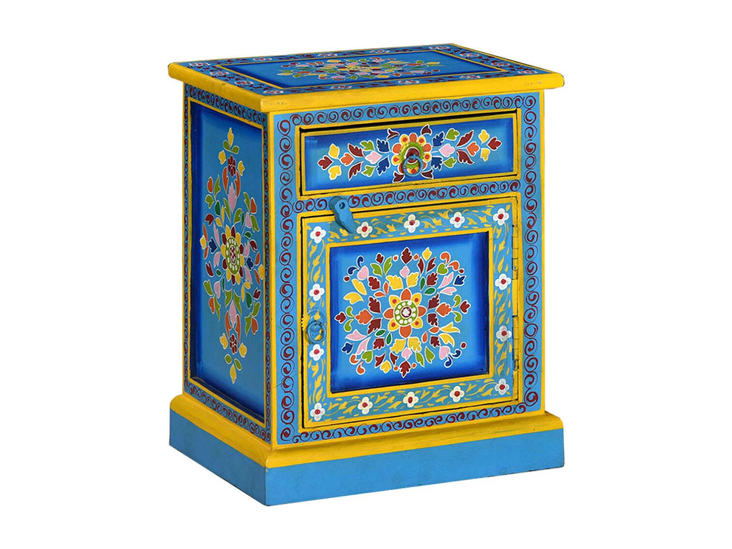 Table de chevet Bois de manguier Turquoise Peinture à la main