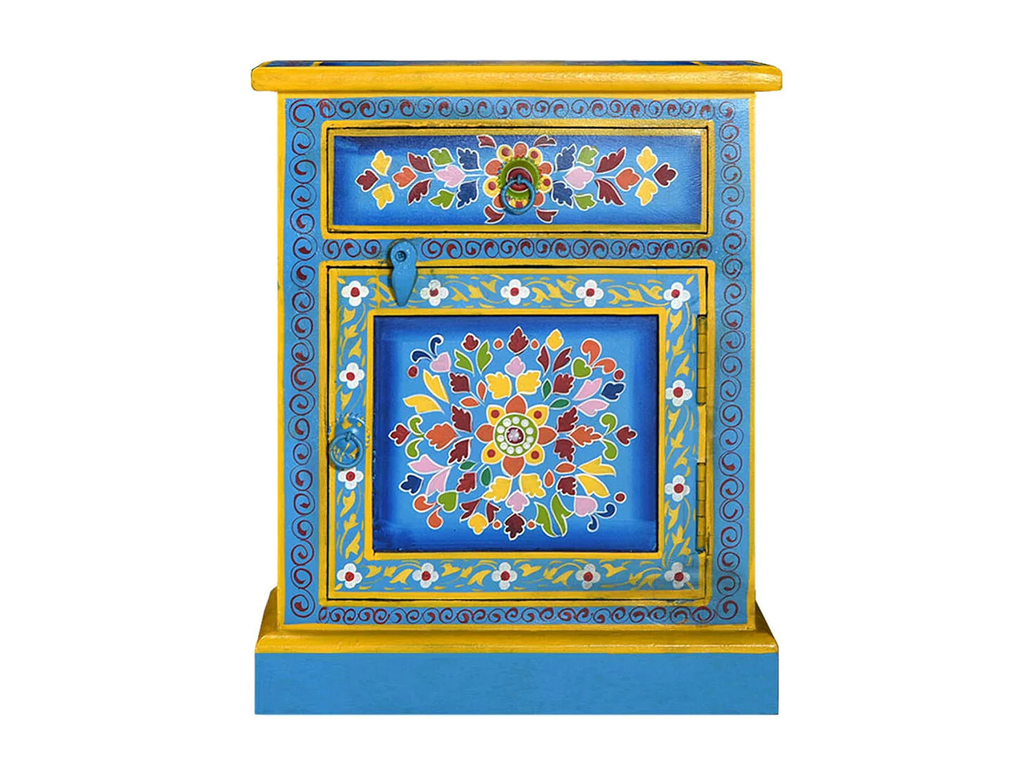 Table de chevet Bois de manguier Turquoise Peinture à la main