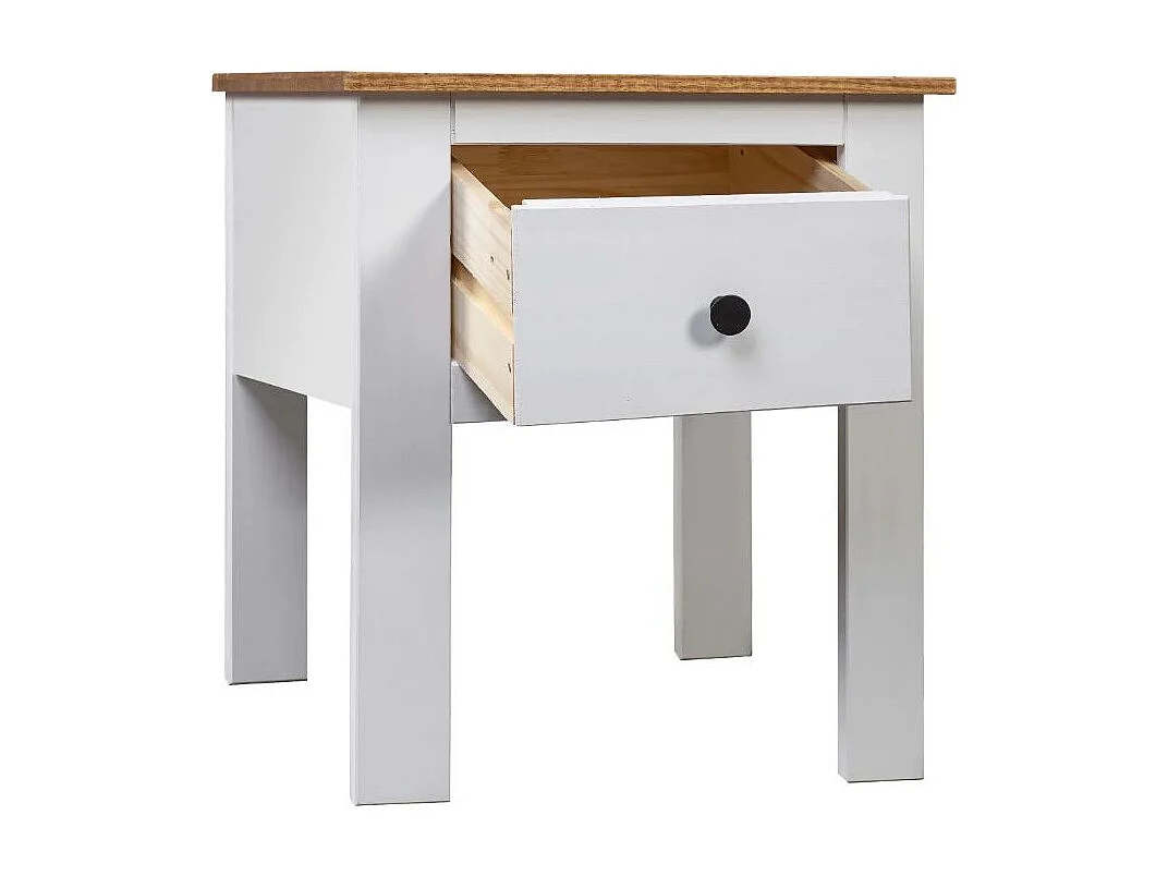 Table de chevet 1 tiroir pin massif blanc et clair Iris