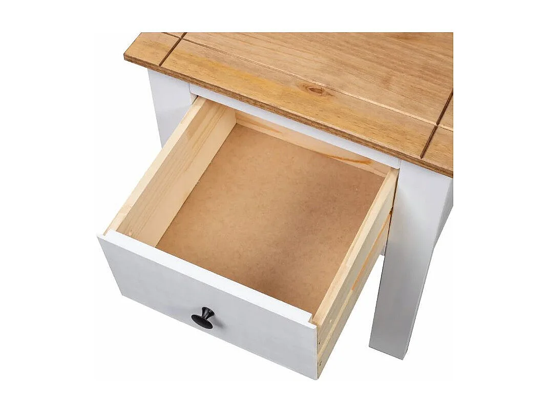 Table de chevet 1 tiroir pin massif blanc et clair Iris