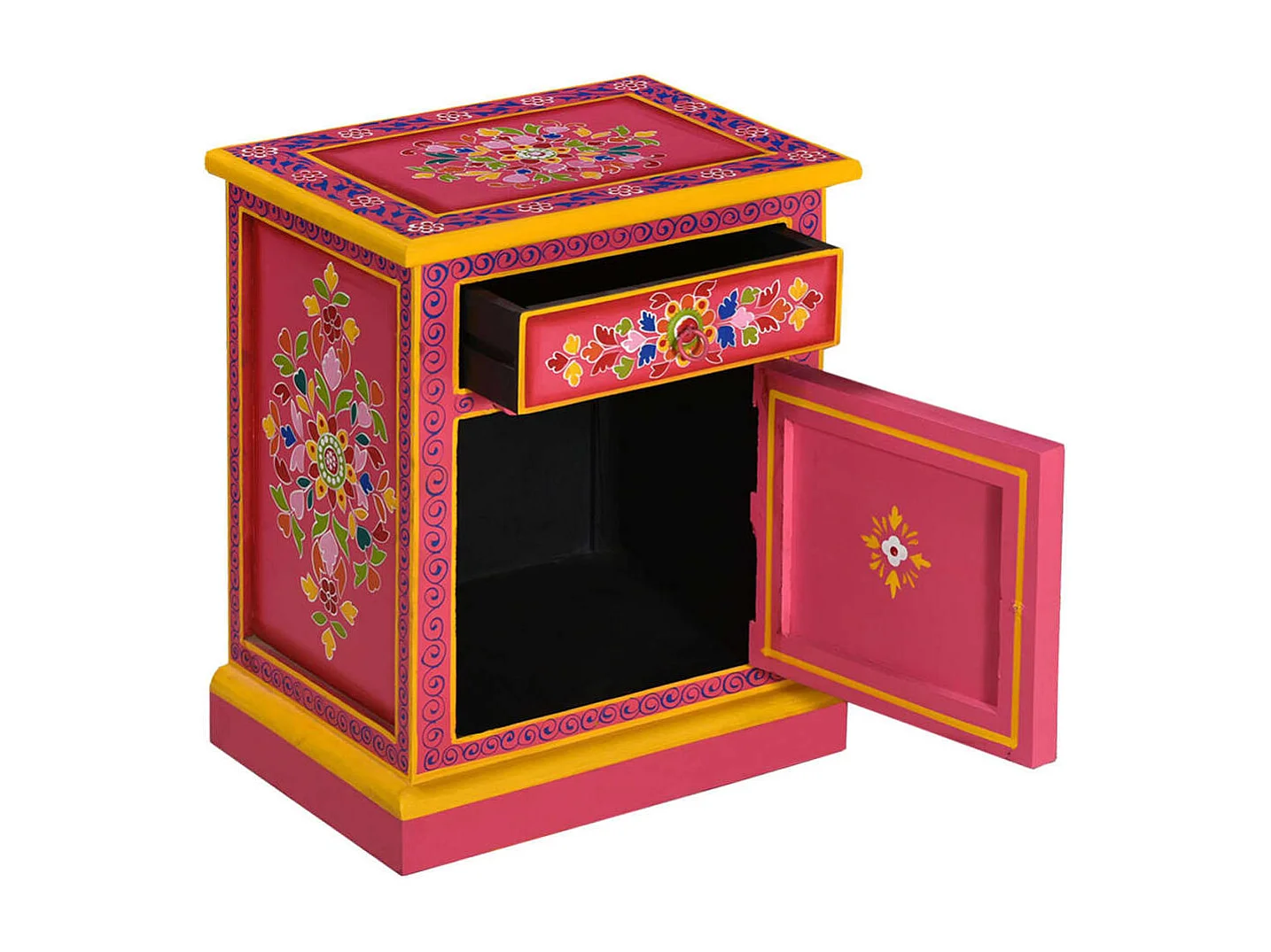 Table de chevet Bois de manguier massif Rose Peinture à la main