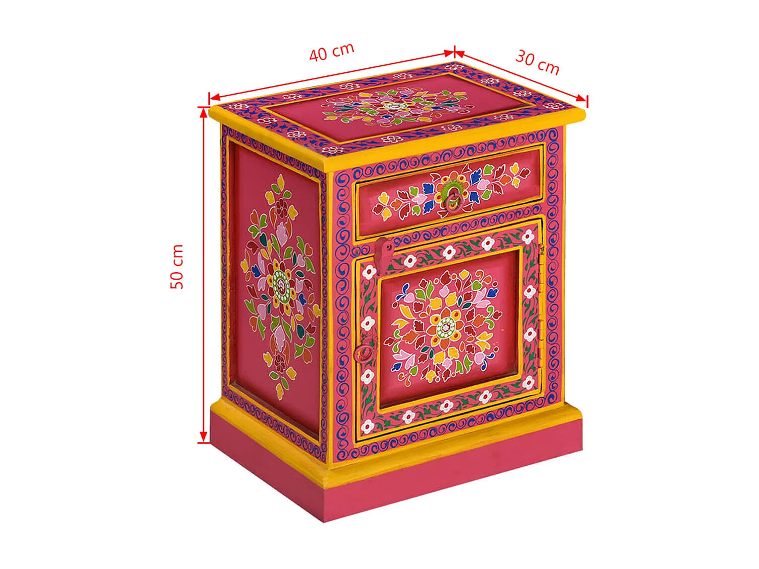 Table de chevet Bois de manguier massif Rose Peinture à la main