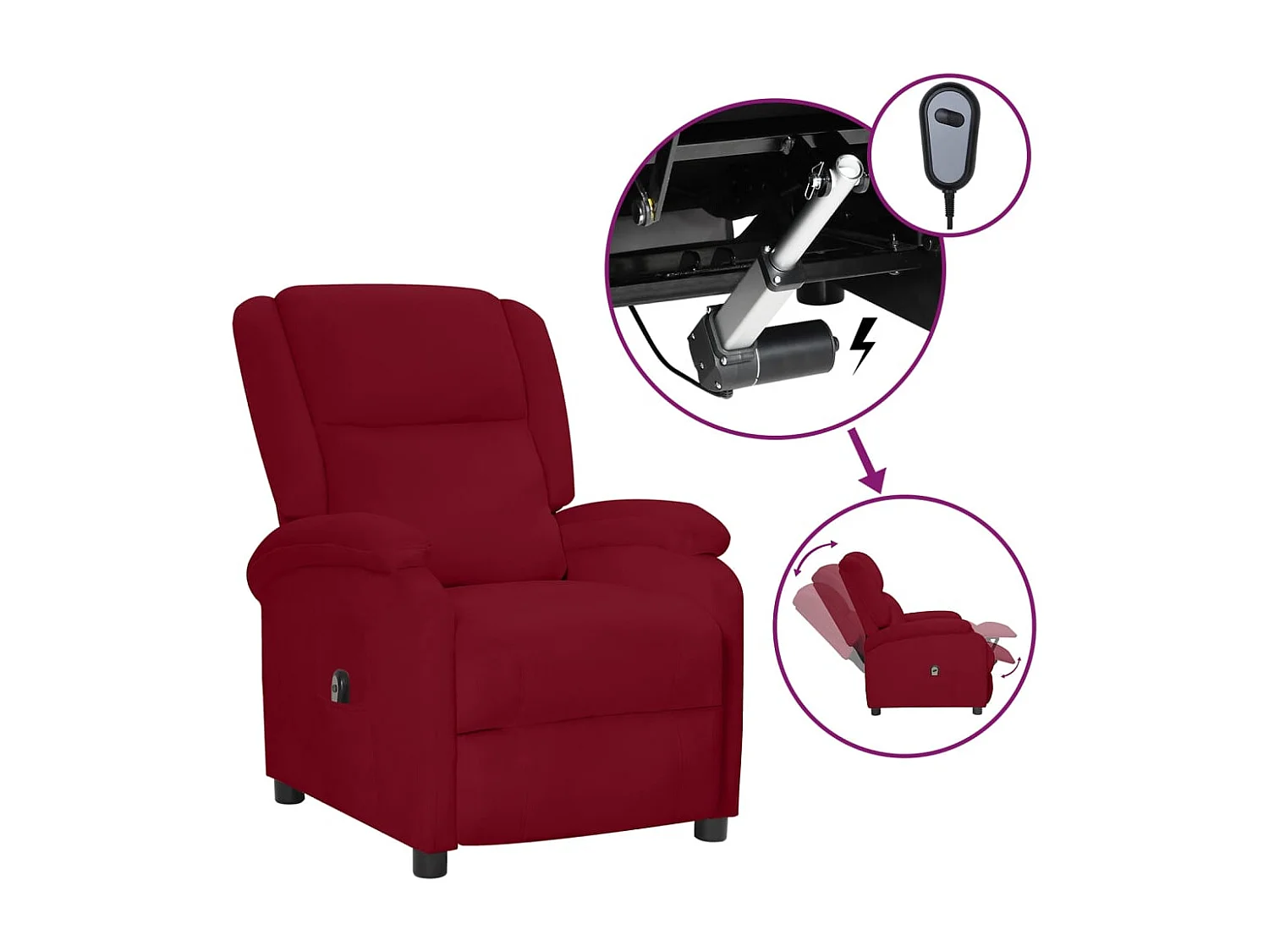Fauteuil inclinable électrique Bordeaux Velours