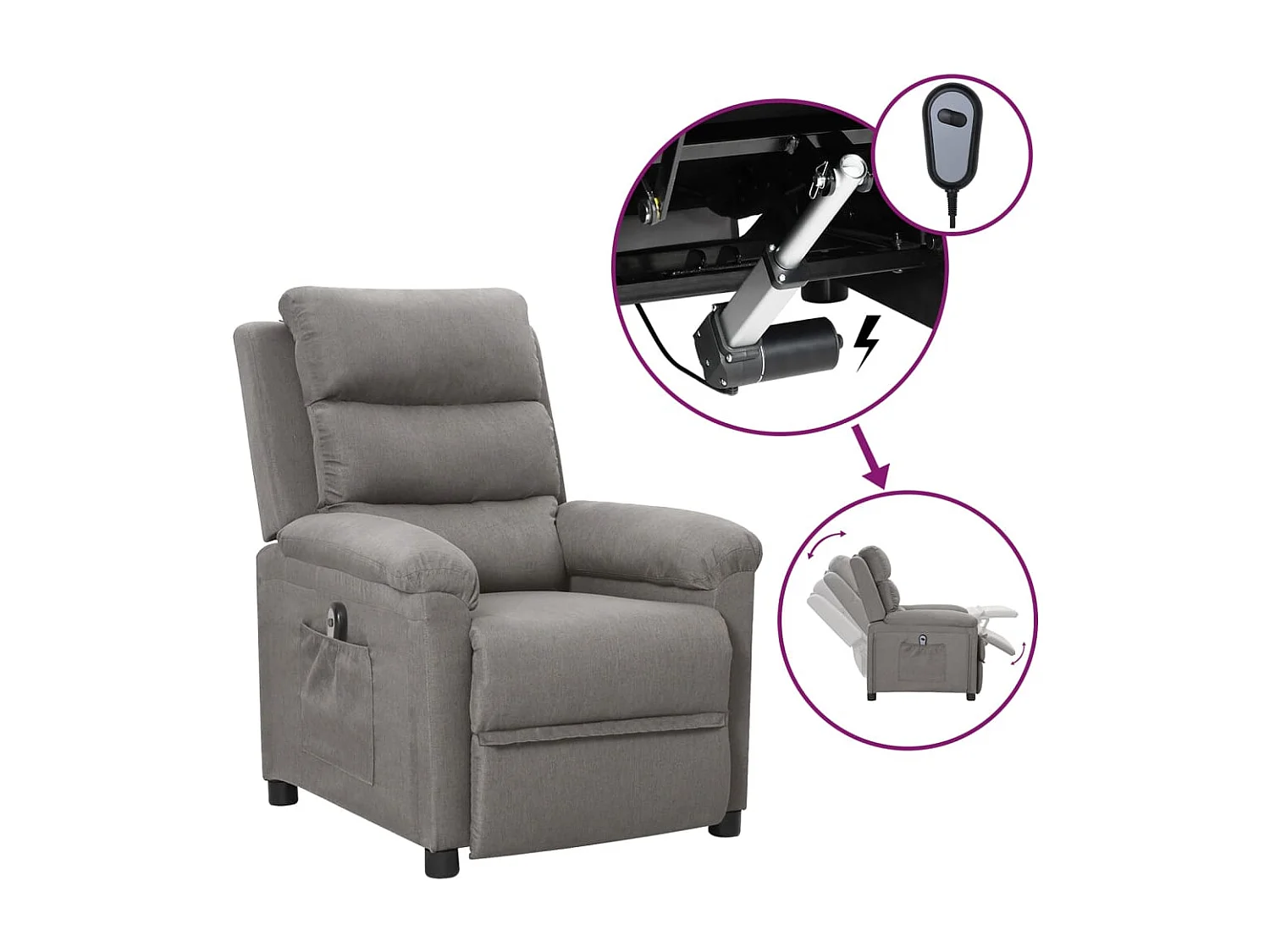Fauteuil inclinable électrique Gris clair Tissu 4