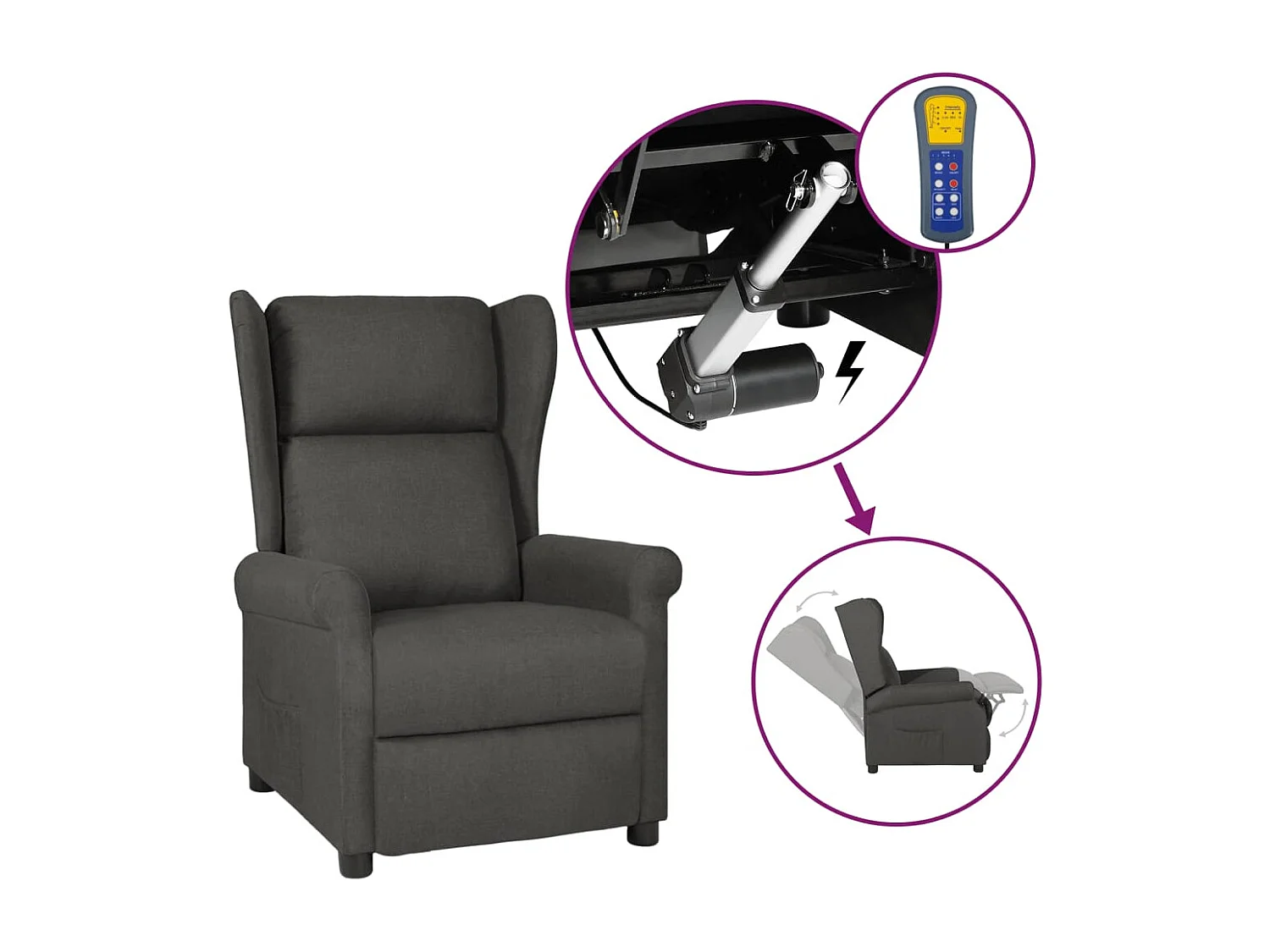 Fauteuil inclinable électrique Gris foncé Tissu