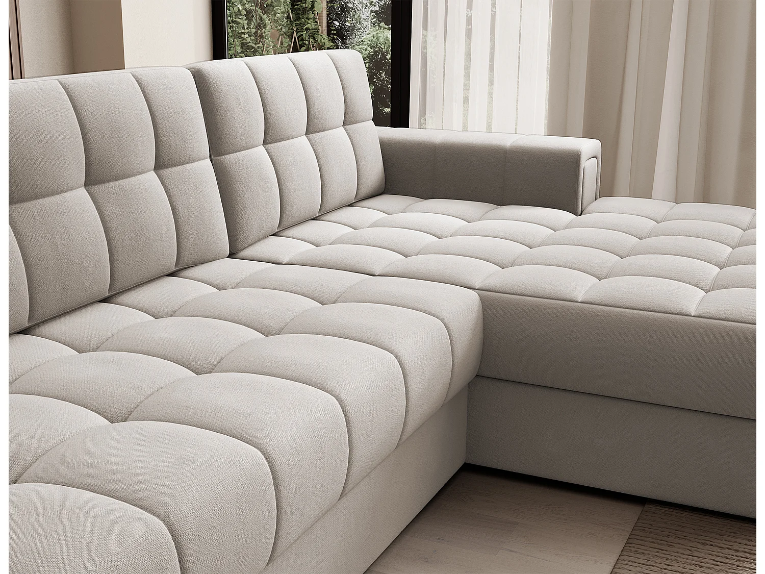 Canapé d'angle KELLY velours - Rangement et convertible-Taupe-Méridienne A droite
