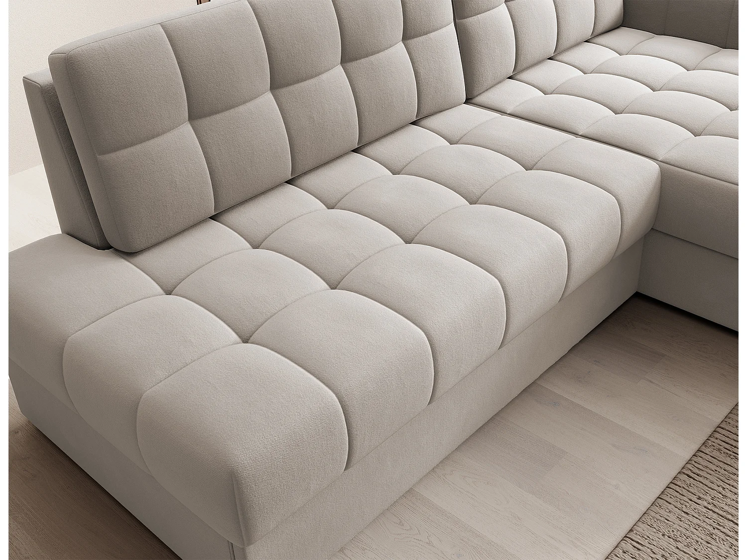 Canapé d'angle KELLY velours - Rangement et convertible-Taupe-Méridienne A droite