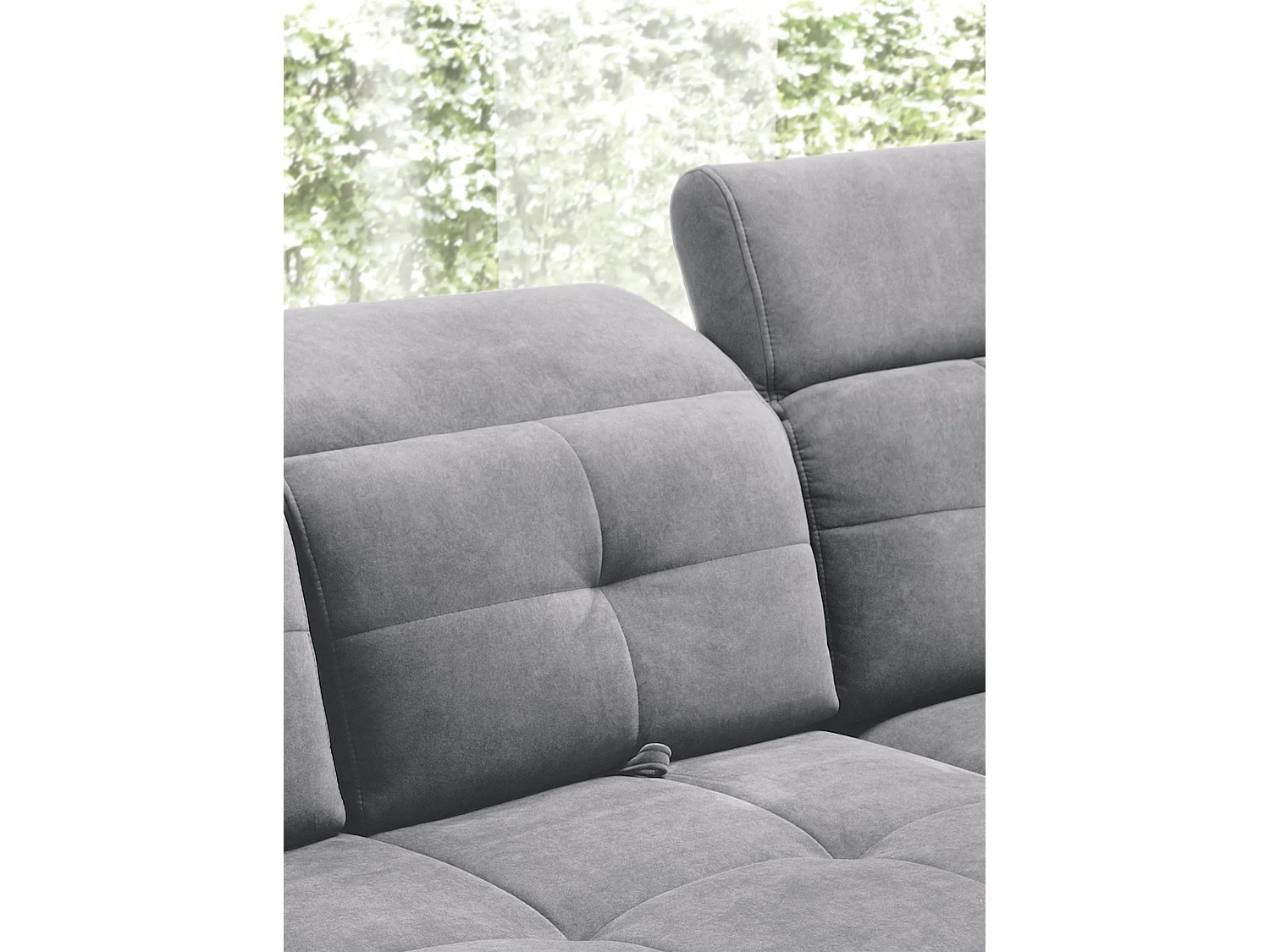 Canapé d'angle convertible tissu velouté KARIN - Coffre et appui-tête réglable-Gris-angle droit