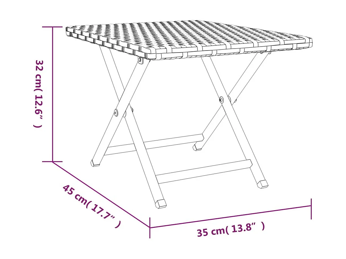 Table pliable noir 45x35x32 résine tressée