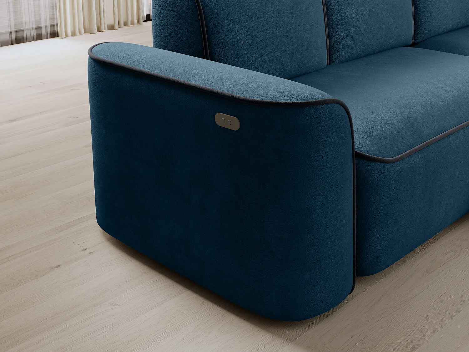 Sofá esquinero eléctrico de tela DUMAS - Innovación en bienestar-Azul oscuro/Gris oscuro-Ángulos rectos