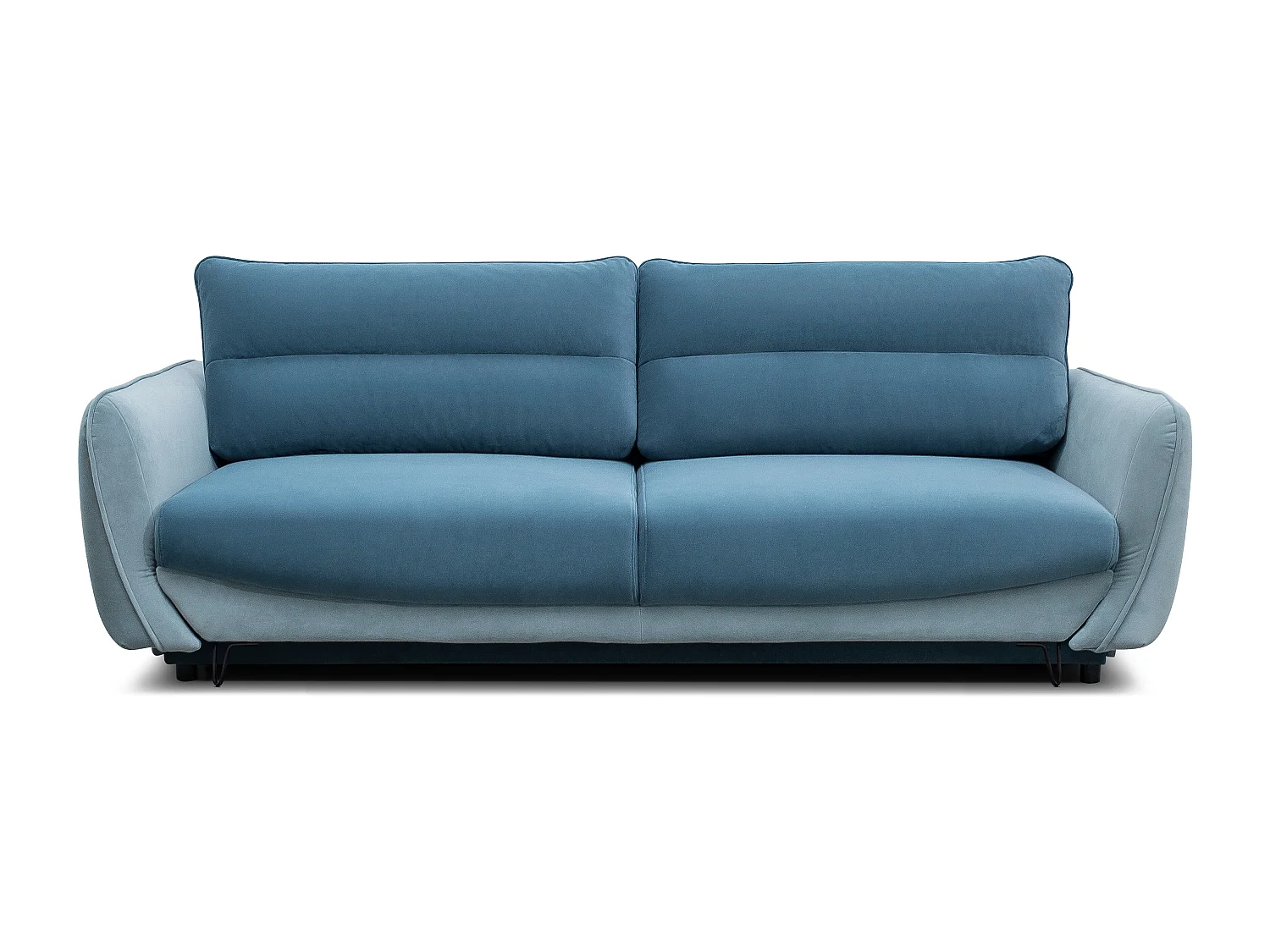 Canapé droit convertible 3 place velours ZURIK 236cm - Coffre de rangement & pied métal noir-Bleu clair
