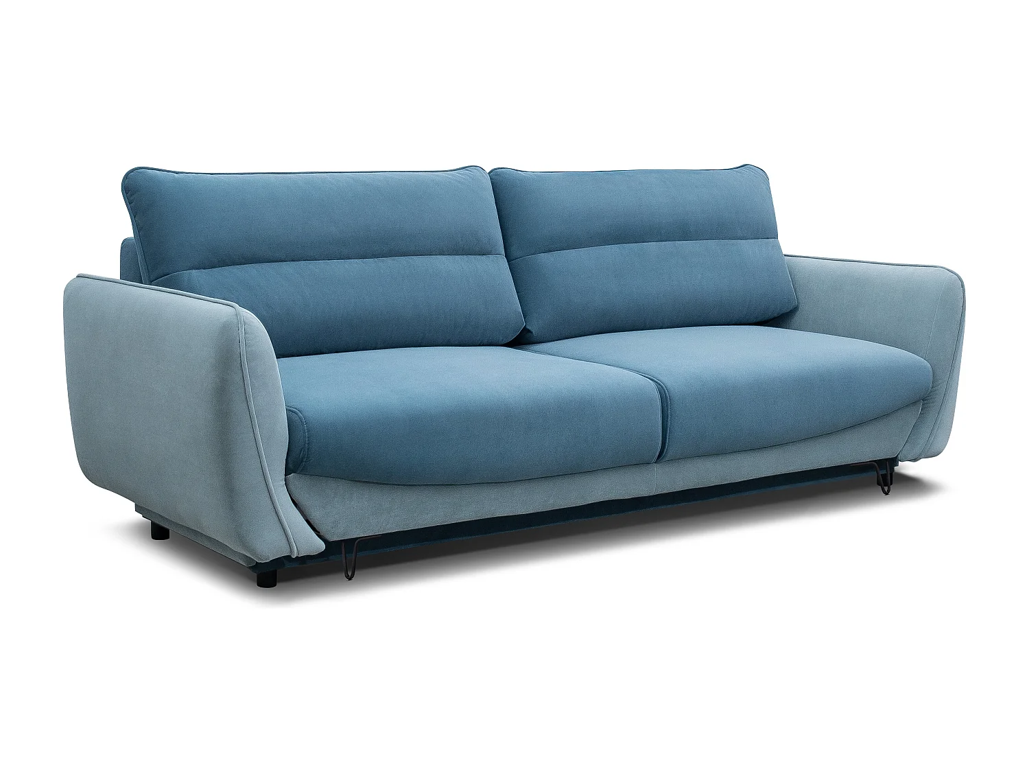 Canapé droit convertible 3 place velours ZURIK 236cm - Coffre de rangement & pied métal noir-Bleu clair