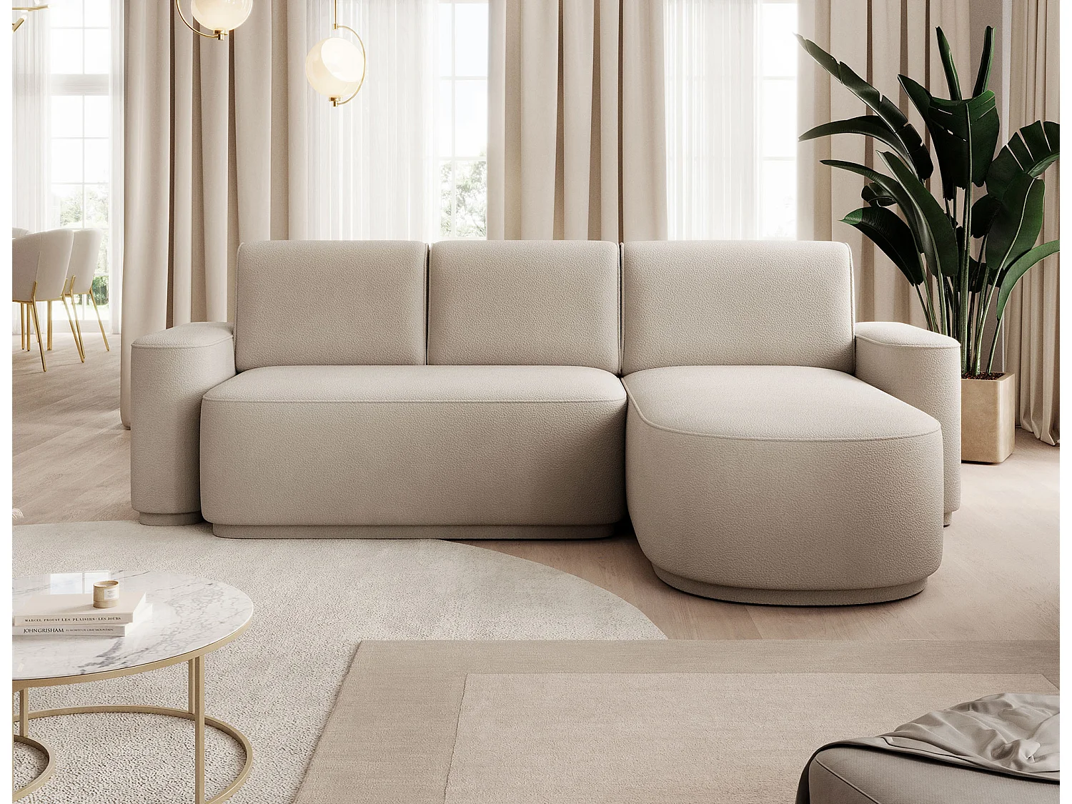 Canapé d’angle convertible tissu ARTUMO – Confort et élégance-Beige-angle droit