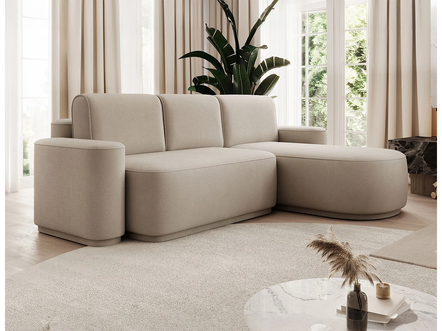 Canapé d’angle convertible tissu ARTUMO – Confort et élégance-Beige-angle droit