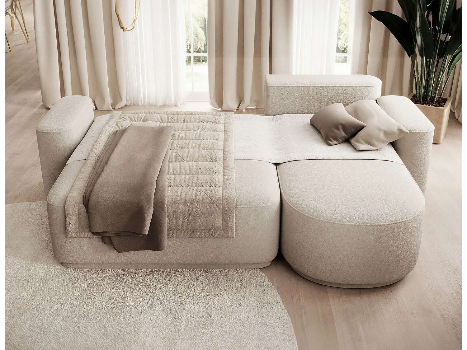 Canapé d’angle convertible tissu ARTUMO – Confort et élégance-Beige-angle droit