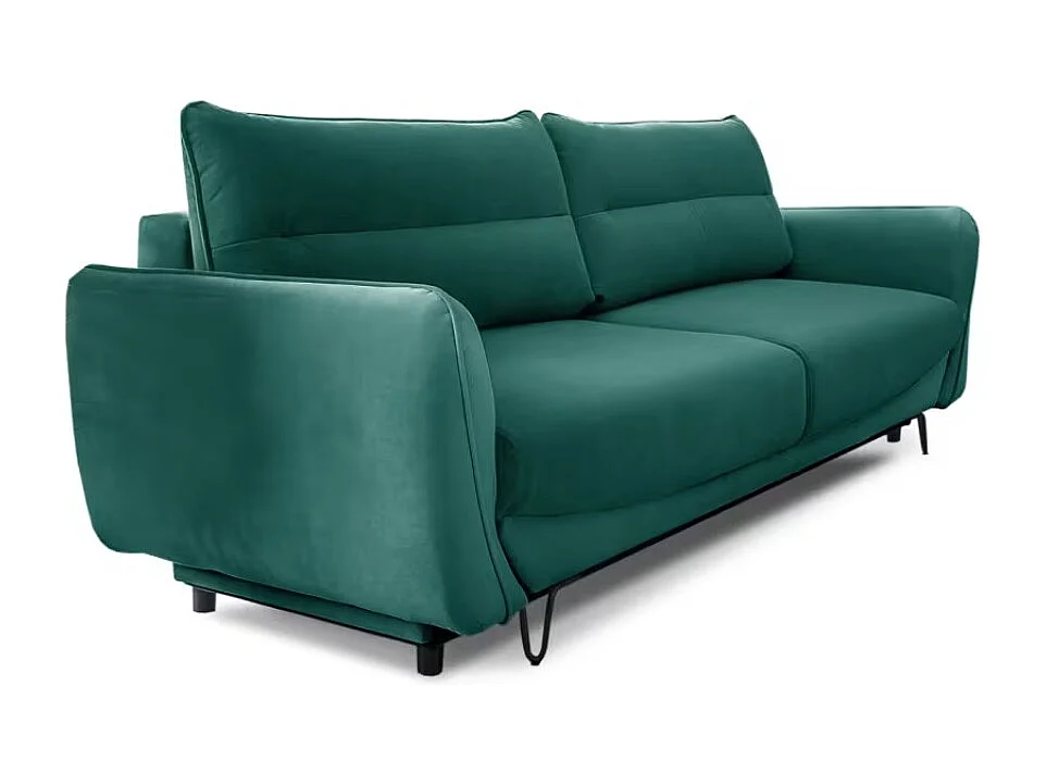 Canapé droit convertible 3 place velours ZURIK 236cm - Coffre de rangement & pied métal noir-Vert forêt