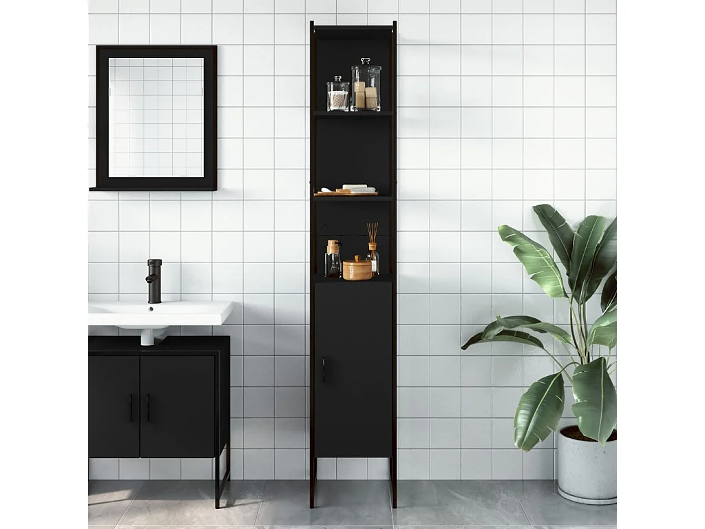 Armoire de salle de bain noir 33x33x185,5 bois d'ingénierie